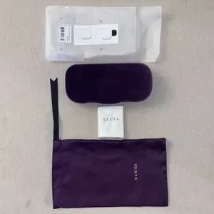 GUCCI  sunglasses case, pouch and cleaning tissue. Authentic GUCCI Blue Velvet Medium Sunglasses Case + Pouch +  main image 3